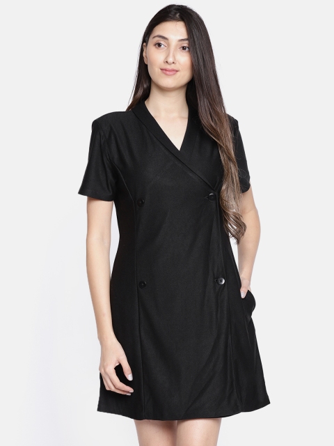 

ELLE Women Black Solid A-Line Dress