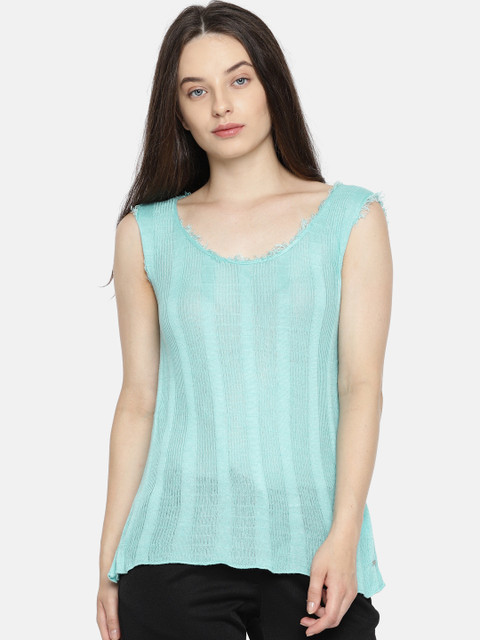 

ELLE Women Sea Green Semi-Sheer Top