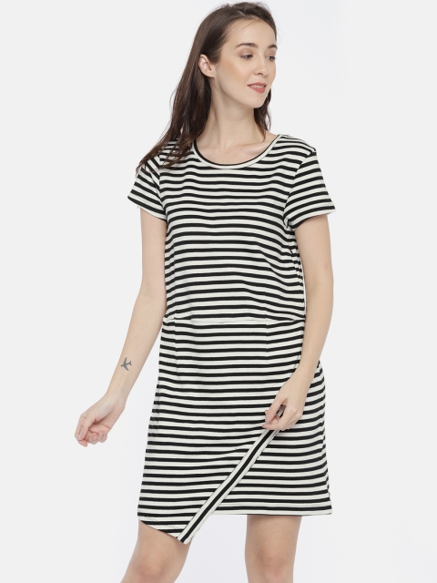 

ELLE Women Black & White Striped A-Line Dress