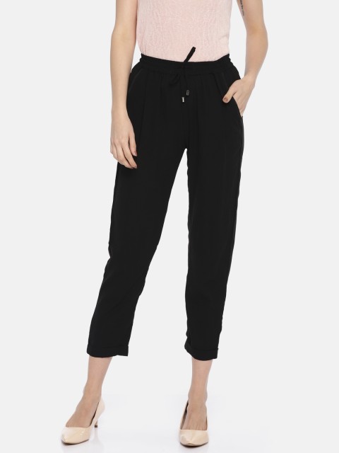 

ELLE Women Black Tapered Fit Solid Regular Trousers