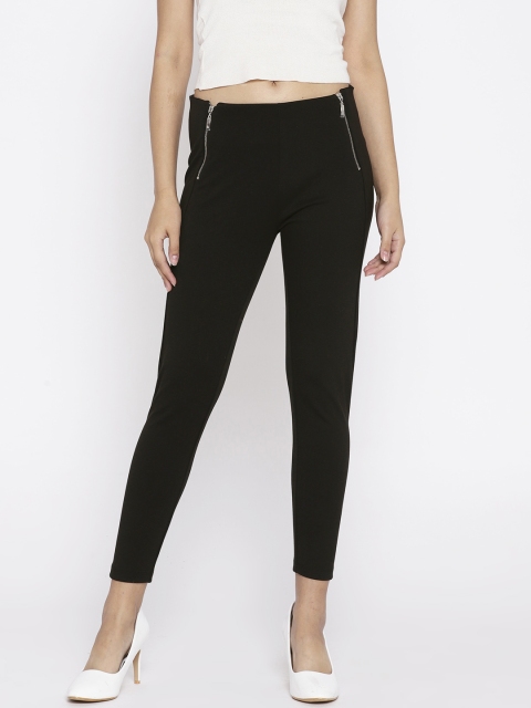 

ELLE Black Solid Cropped Treggings