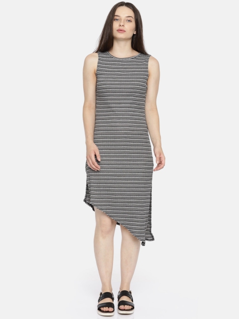 

ELLE Women Black & White Striped A-Line Dress