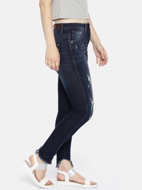 

ELLE Women Blue Super Skinny Fit Mid-Rise Mildly Distressed Stretchable Jeans