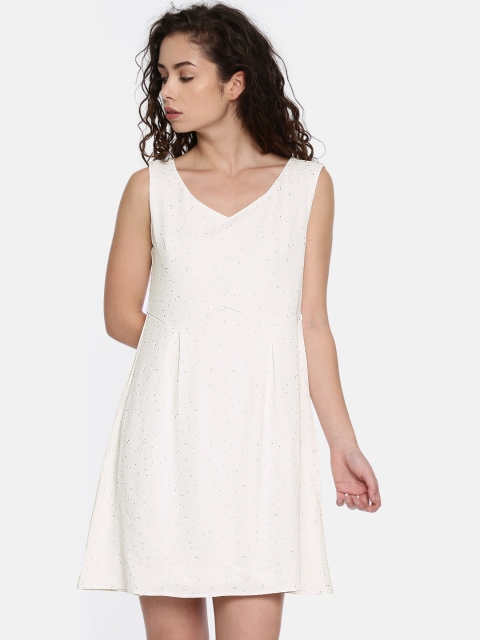 

ELLE Women White Solid Fit and Flare Dress