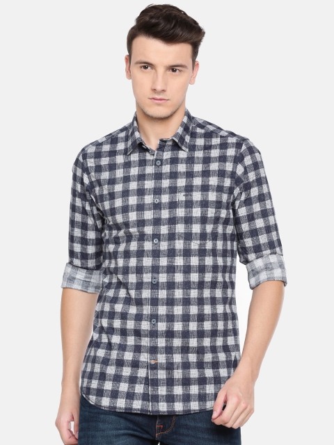 

ColorPlus Men Navy Blue & White Regular Fit Checked Casual Shirt