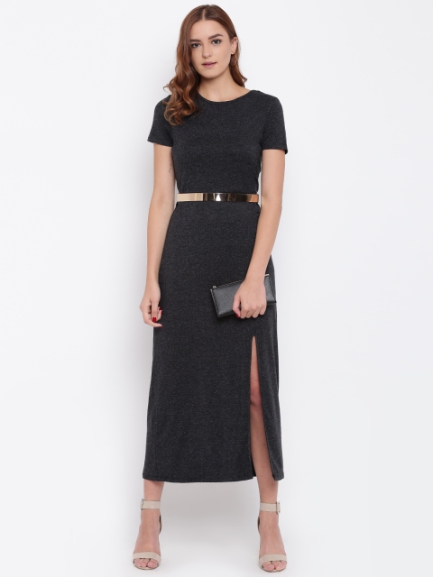 

ELLE Women Charcoal Grey Solid Maxi Dress