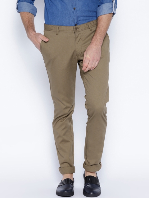 

Blackberrys Men Olive Brown Regular Fit Solid Trousers