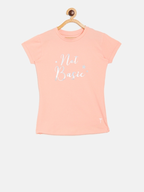 

Palm Tree Girls Peach-Coloured Printed Round Neck T-shirt