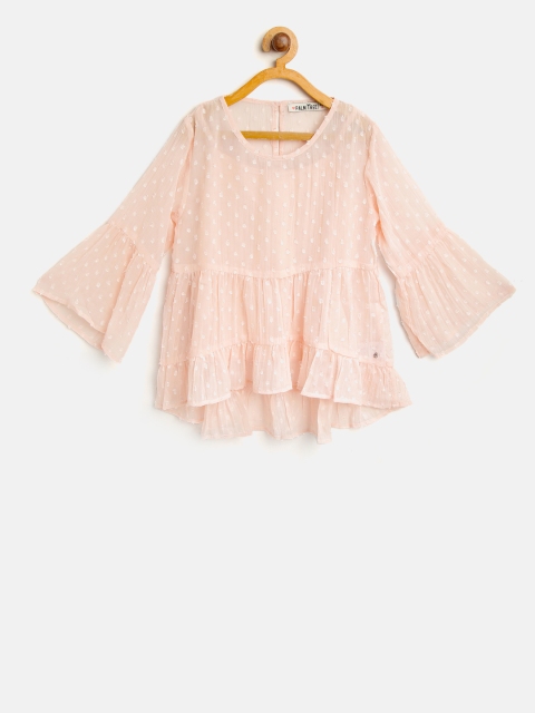 

Palm Tree Girls Peach-Coloured Self Design A-Line Top