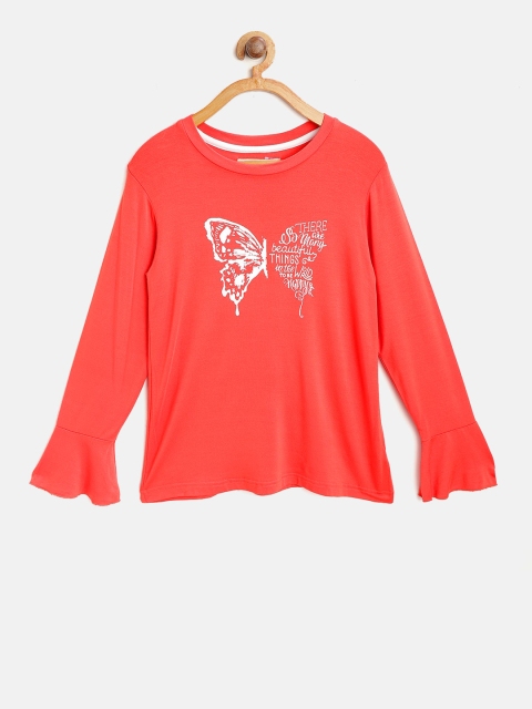 

Palm Tree Girls Coral Orange Printed Top
