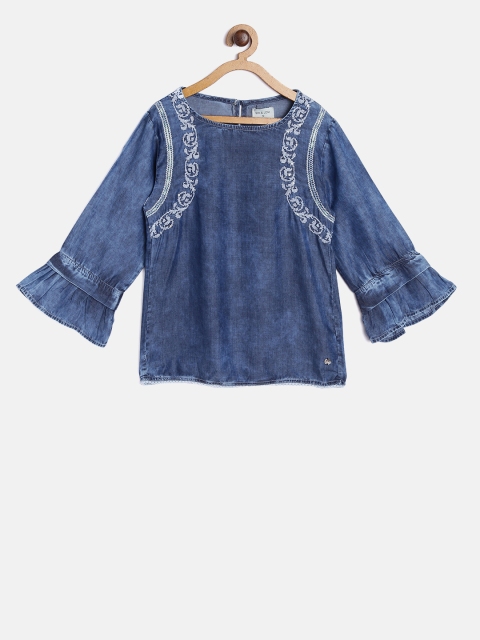 

Gini and Jony Girls Blue Embroidered Chambray Top