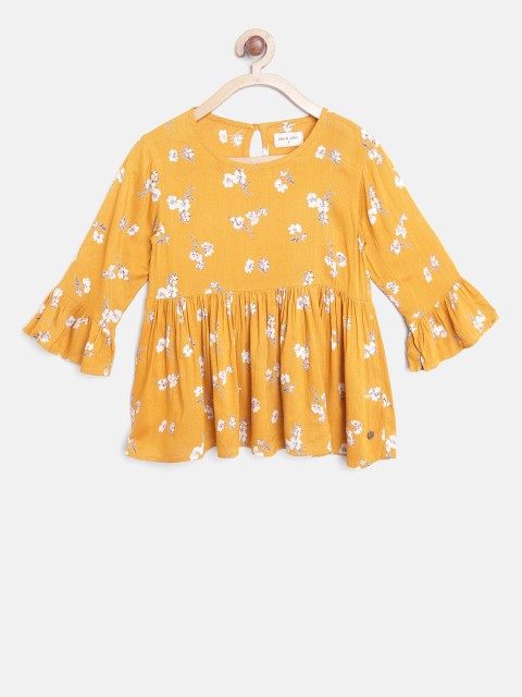 

Gini and Jony Girls Mustard Yellow & White Printed A-Line Top