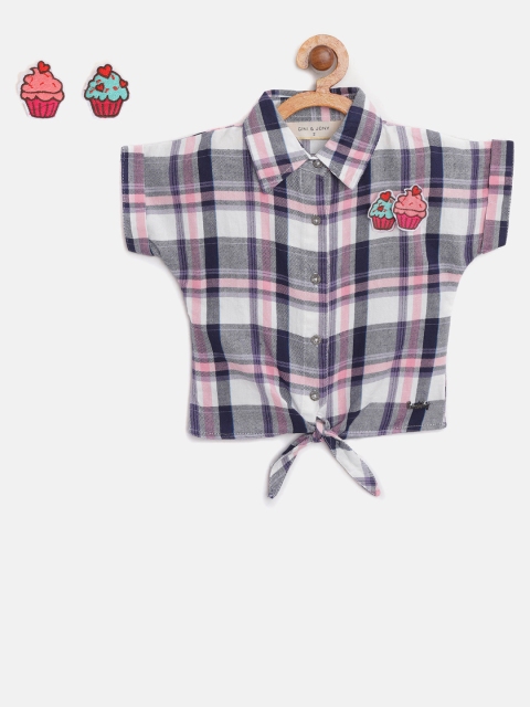 

Gini and Jony Girls Navy Blue & White Regular Fit Checked Casual Shirt with Brooches