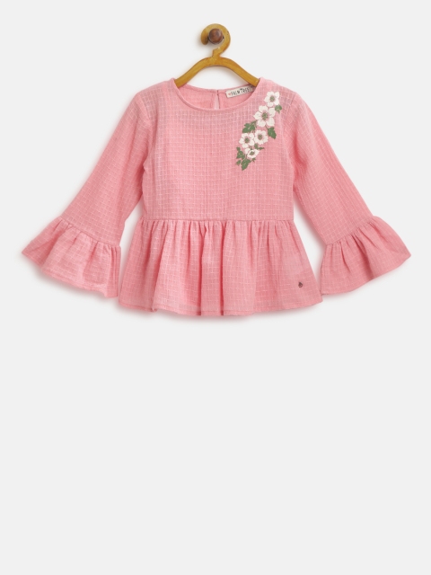 

Palm Tree Girls Pink Self Design A-Line Top