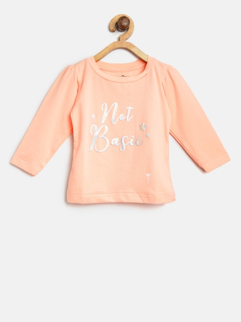 

Palm Tree Girls Peach-Coloured Printed Round Neck T-shirt