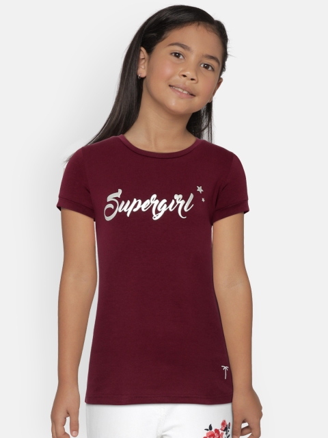 

Palm Tree Girls Burgundy Printed Round Neck T-shirt