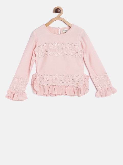 

Gini and Jony Girls Peach-Coloured Schiffli Embroidered Top