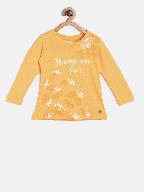 

Gini and Jony Girls Orange Printed Round Neck Pure Cotton T-shirt
