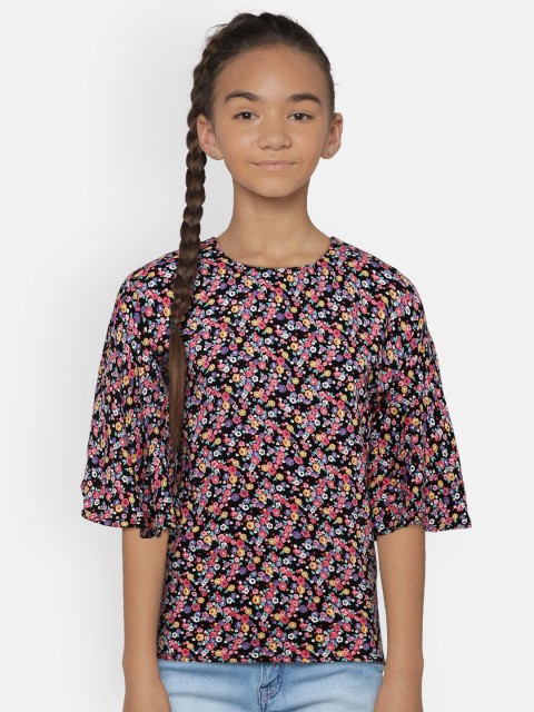 

Palm Tree Girls Black & Pink Printed Top