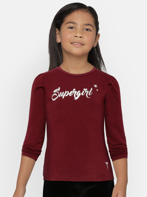 

Palm Tree Girls Burgundy Printed Round Neck T-shirt