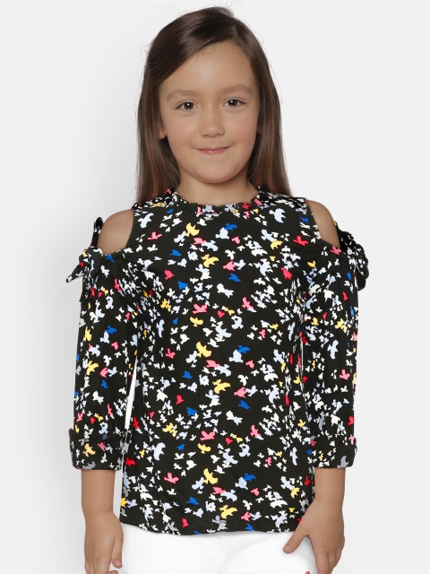 

Gini and Jony Girls Black & White Printed Cold-Shoulder Top