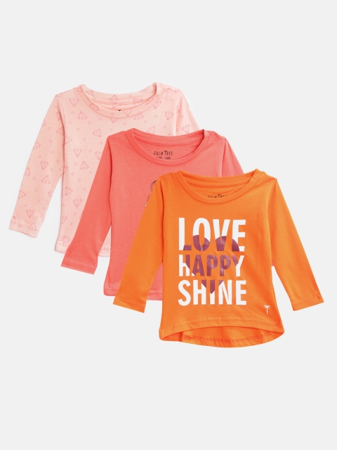 

Palm Tree Girls Pack of 3 Printed Round Neck T-shirts, Pink
