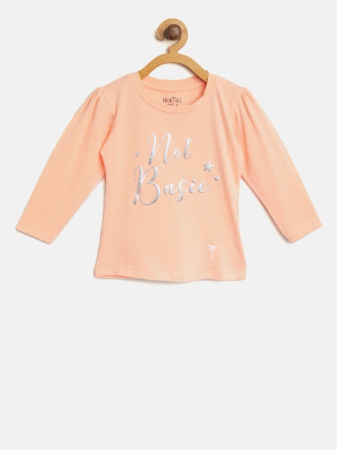 

Palm Tree Girls Peach-Coloured Printed Round Neck T-shirt