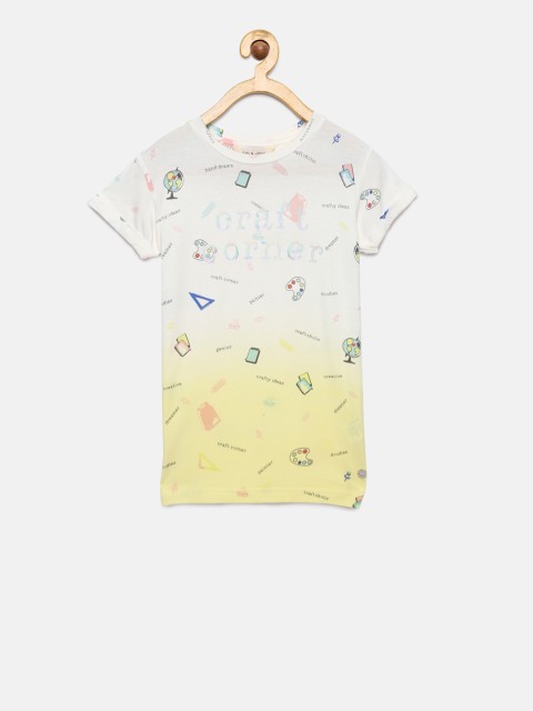 

Gini and Jony Girls Yellow Printed Round Neck T-shirt