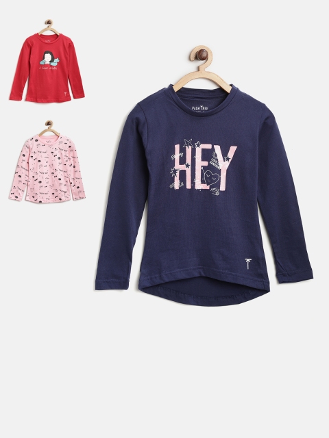 

Palm Tree Girls Pack of 3 Printed Round Neck T-shirts, Red