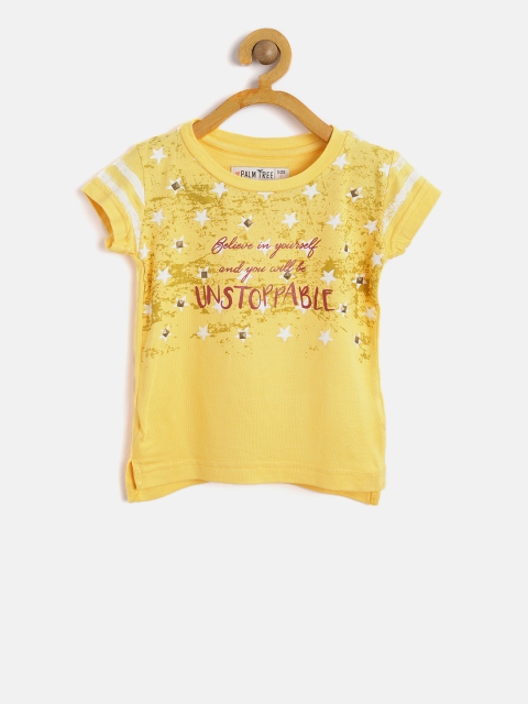 

Palm Tree Girls Yellow Printed Round Neck T-shirt