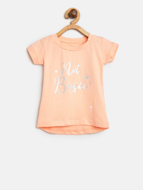 

Palm Tree Girls Peach-Coloured Printed Round Neck T-shirt