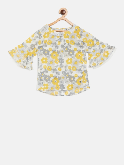 

Palm Tree Girls White & Yellow Printed Top