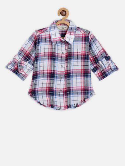 

Gini and Jony Girls Pink & Blue Regular Fit Checked Casual Shirt