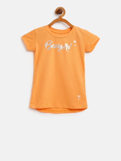 

Palm Tree Girls Orange Printed Detail Round Neck T-shirt