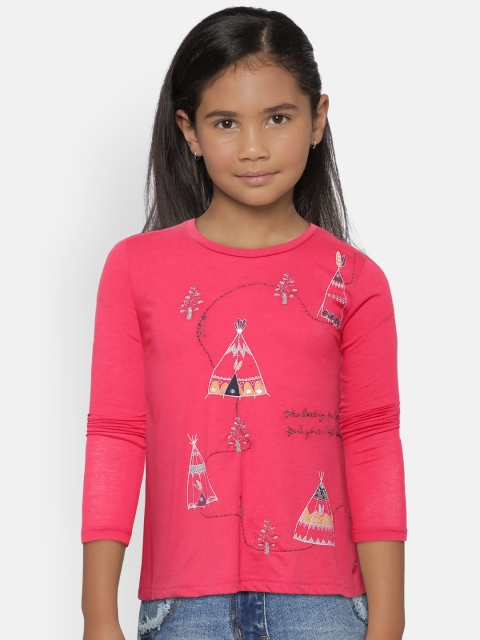 

Gini and Jony Girls Coral Pink Printed Round Neck T-shirt
