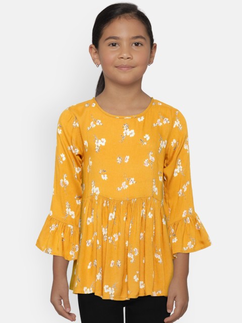 

Gini and Jony Girls Mustard Yellow & Off-White Floral Print A-Line Top