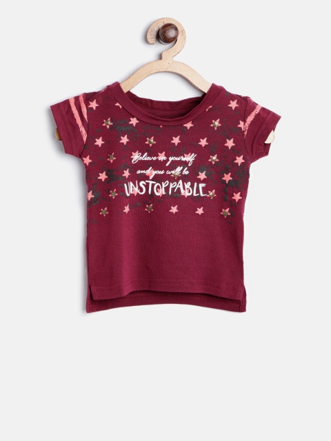 

Palm Tree Girls Maroon Printed Round Neck T-shirt