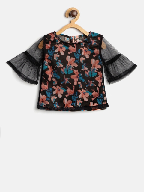 

Palm Tree Girls Black & Peach-Coloured Floral Print Layered A-Line Top