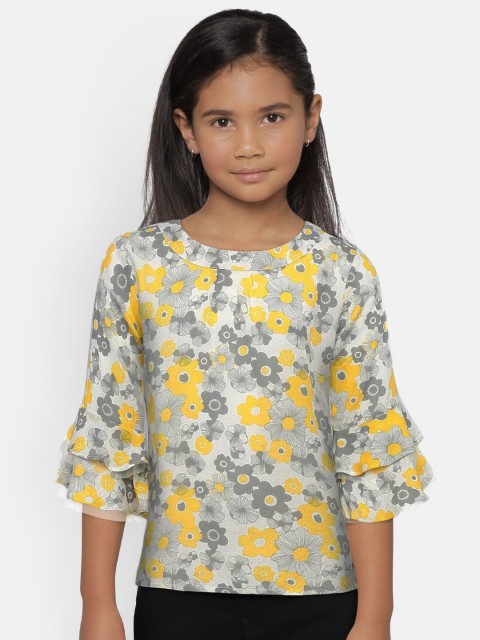 

Palm Tree Girls White & Yellow Printed Top