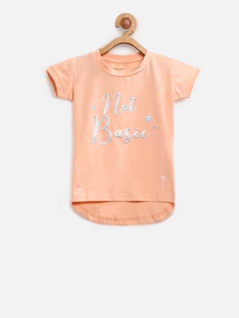 

Palm Tree Girls Peach-Coloured Printed Round Neck T-shirt