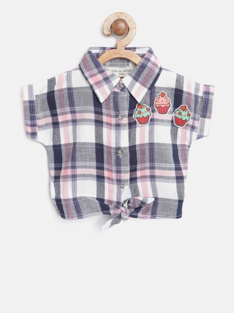 

Gini and Jony Girls White & Navy Blue Regular Fit Checked Casual Shirt