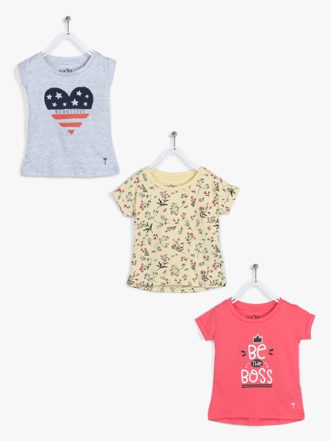 

Palm Tree Girls Grey Melange Printed Round Neck T-shirt