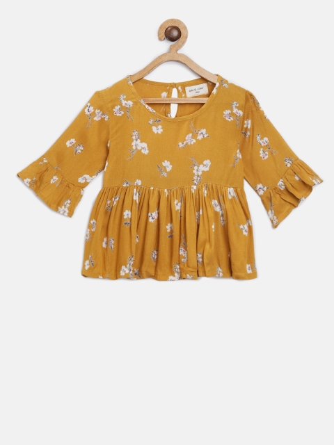 

Gini and Jony Girls Mustard Yellow & White Printed Fit and Flare Dress
