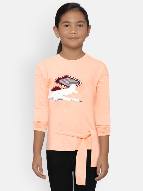 

Gini and Jony Girls Peach-Coloured Applique Detail A-Line Top