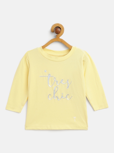 

Palm Tree Infant Girls Yellow & Silver Typography Print T-shirt