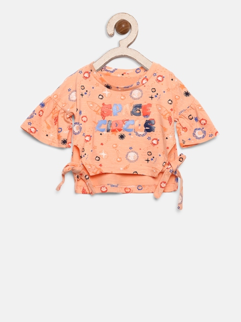 

Gini and Jony Girls Peach-Coloured Printed Pure Cotton Top