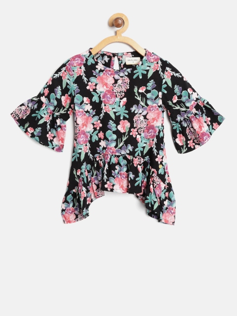 

Gini and Jony Girls Black & Pink Printed A-Line Top