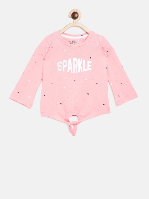 

Palm Tree Girls Pink Printed Tie-Up Detail Top