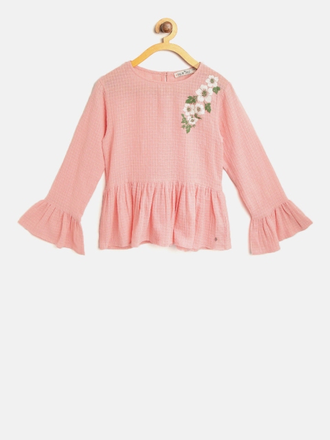 

Palm Tree Girls Peach-Coloured Self Design A-Line Top