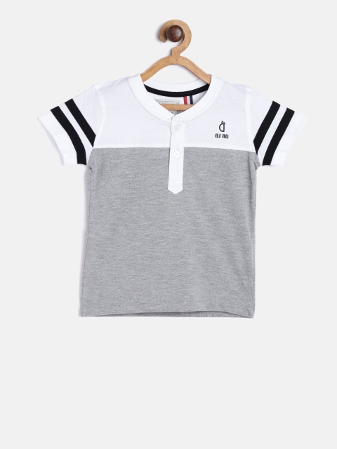 

Gini and Jony Boys Grey Melange & White Colourblocked Henley Neck T-shirt